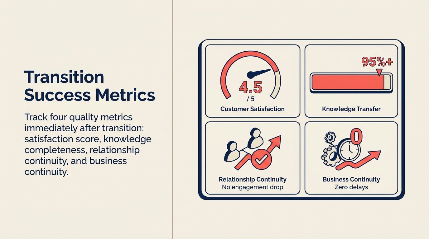Transition quality metrics dashboard with four KPIs and their targets