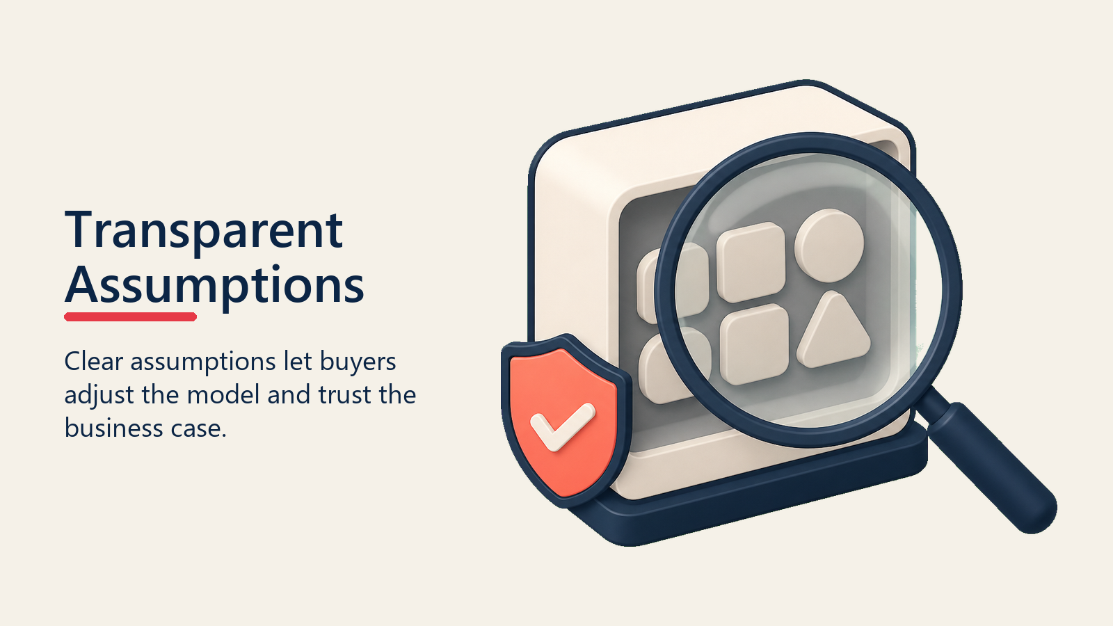 Transparent Assumptions shown as assumption lens for business case creation