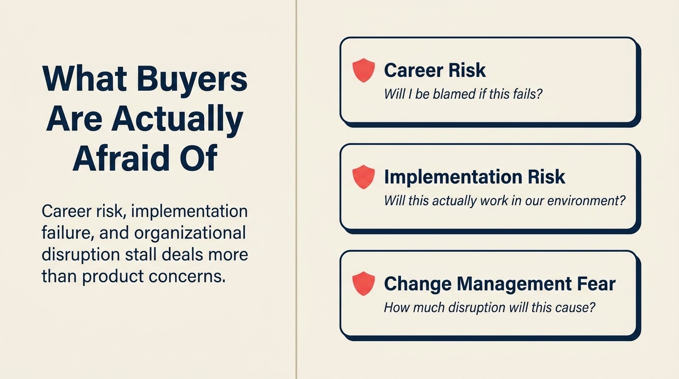 Three B2B buyer fears: career risk, implementation risk, and change management fear
