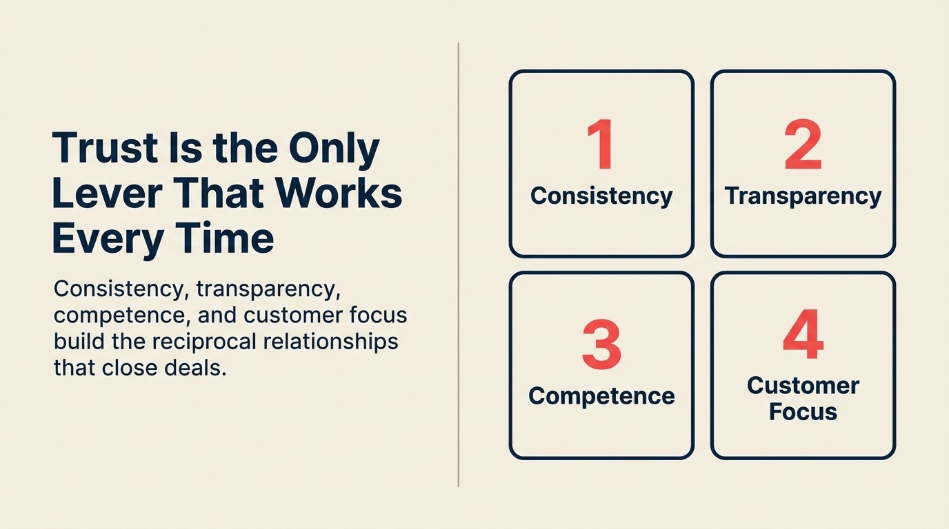 Four trust pillars in ethical closing: consistency, transparency, competence, customer focus