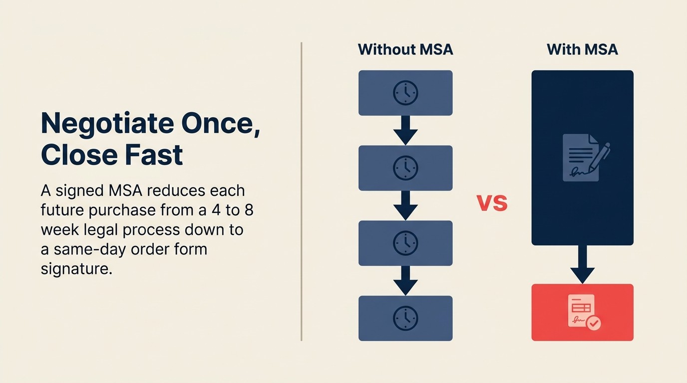MSA strategy: negotiate legal terms once, close future deals with simple order forms