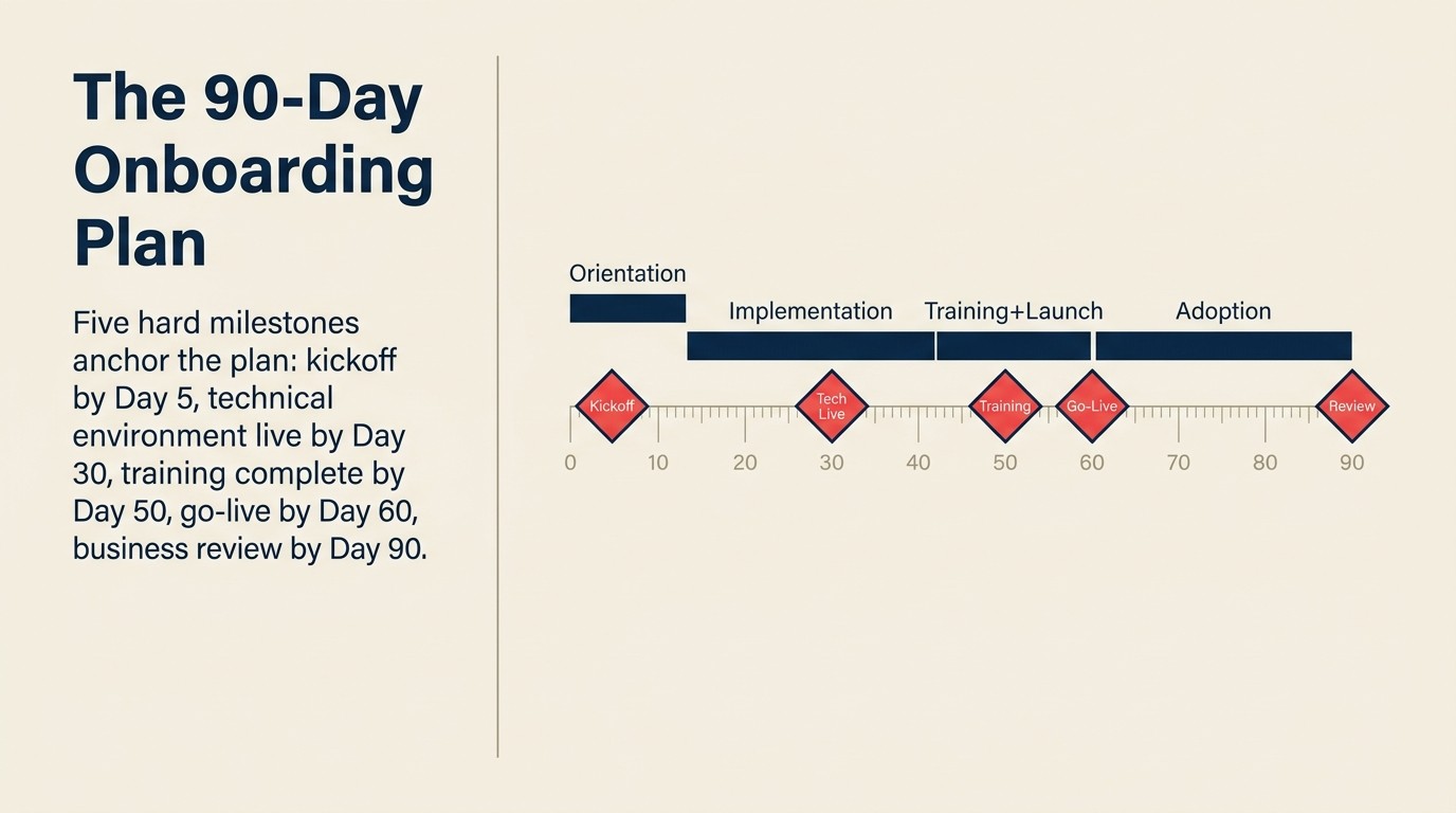 90-day onboarding plan milestones and resource allocation