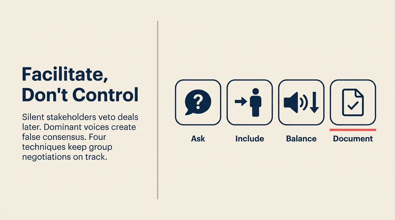Four facilitation techniques for managing group negotiation dynamics