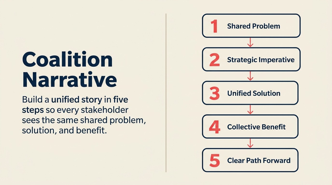 Five-step shared narrative framework for building cross-stakeholder consensus in enterprise deals
