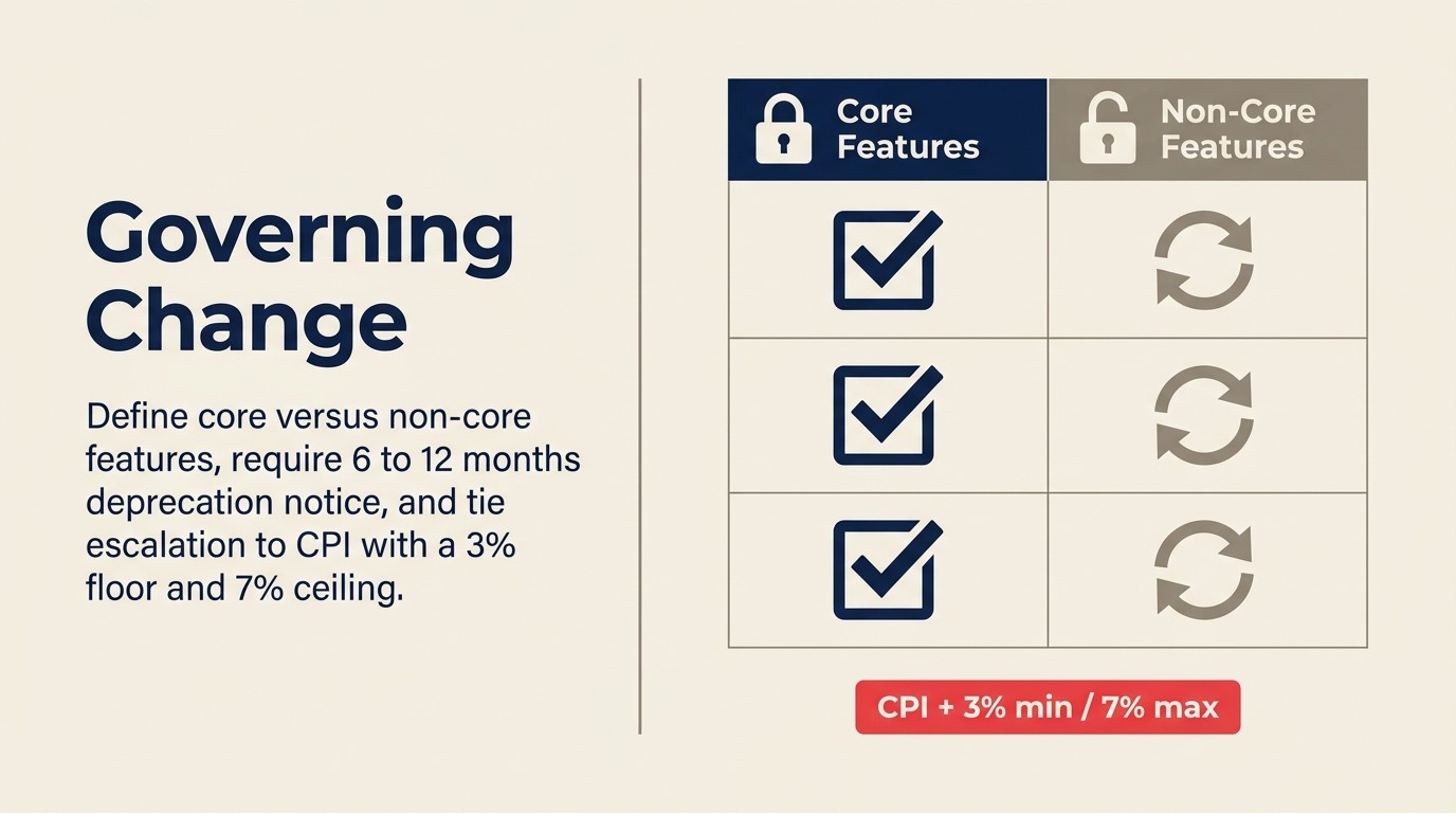 Four dimensions of managing change in multi-year contracts: product evolution, feature deprecation, pricing adjustments, and renegotiation triggers