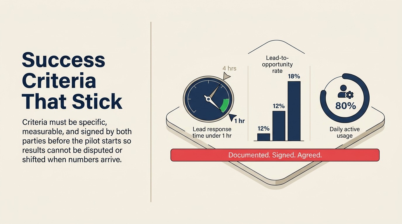 Framework for writing measurable pilot success criteria agreed by both parties in writing