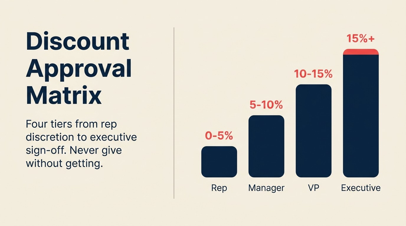 Four-tier discount approval matrix with authority thresholds