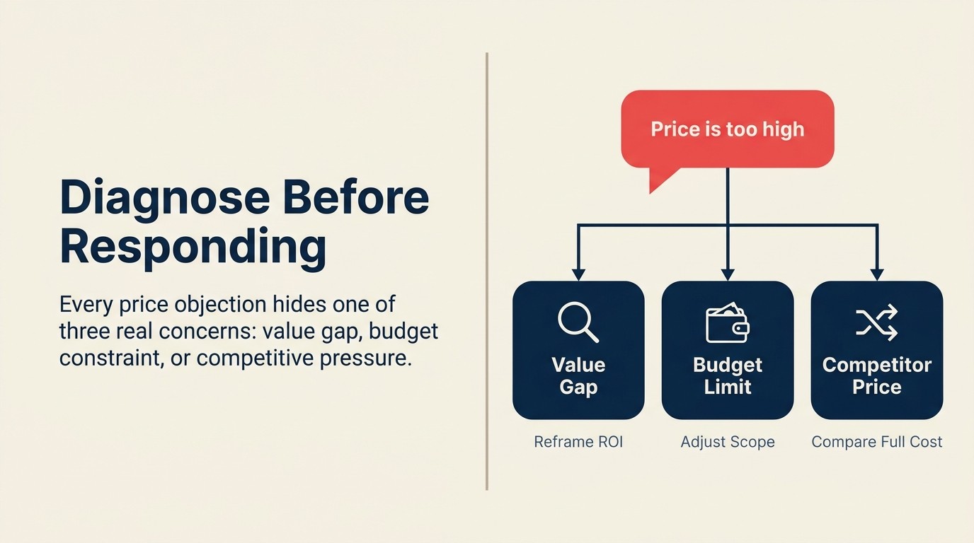 Price objection response framework: diagnose the real concern before responding to cost pushback