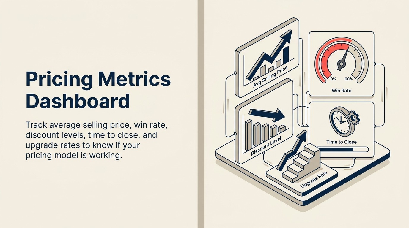 Pricing optimization dashboard showing five key metrics to track