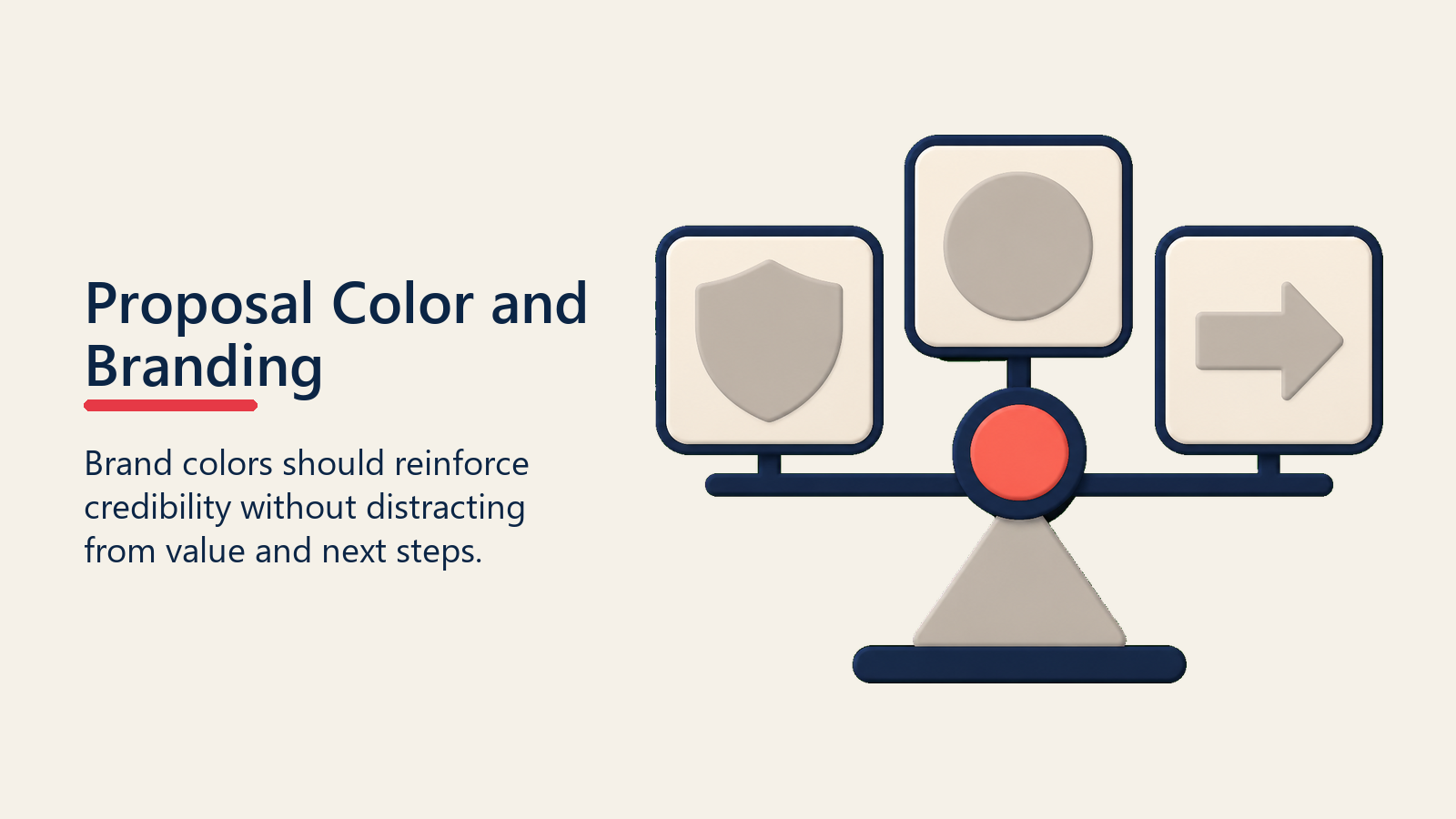 Proposal Color and Branding shown as brand palette balance for proposal design