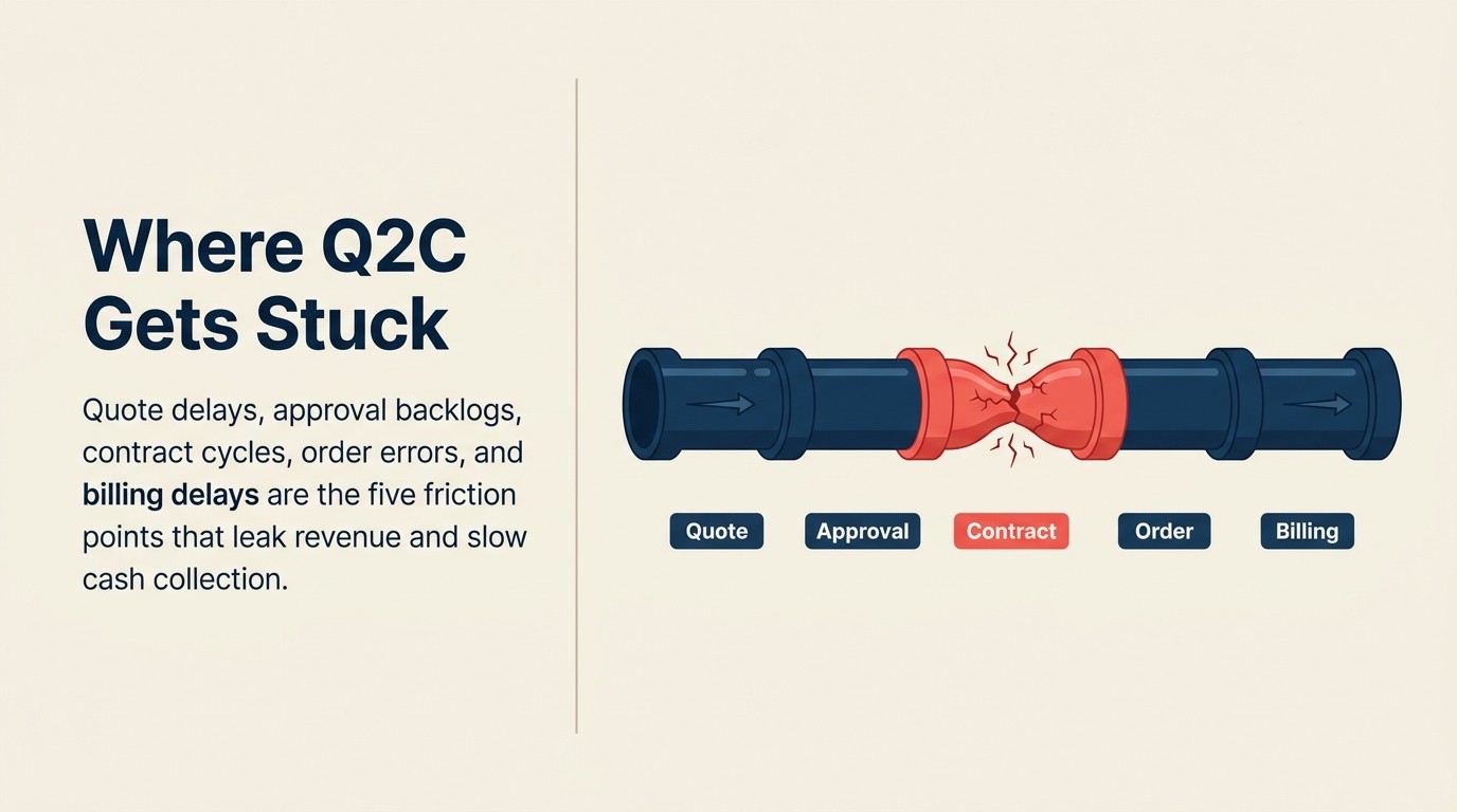 Five common Q2C bottleneck types from quote delays to billing errors