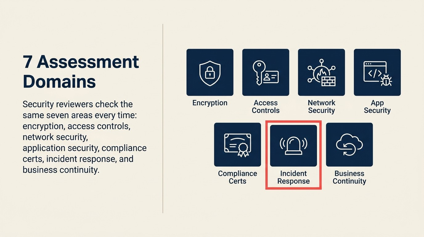Seven security assessment domains reviewers check in every deal