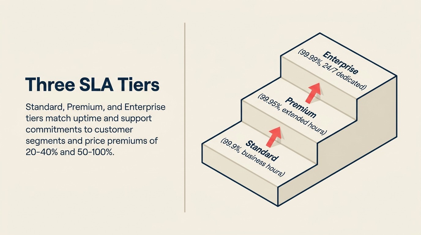 Three SLA tiers: Standard 99.9%, Premium 99.95%, Enterprise 99.99%