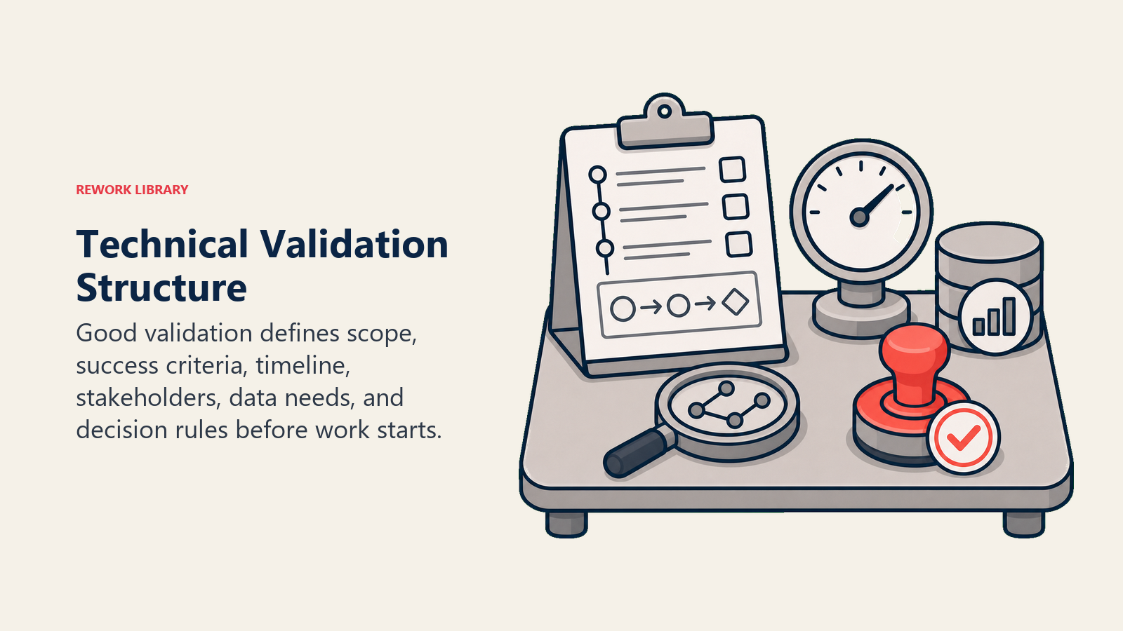 Technical Validation Structure shown as technical validation workbench with test plan