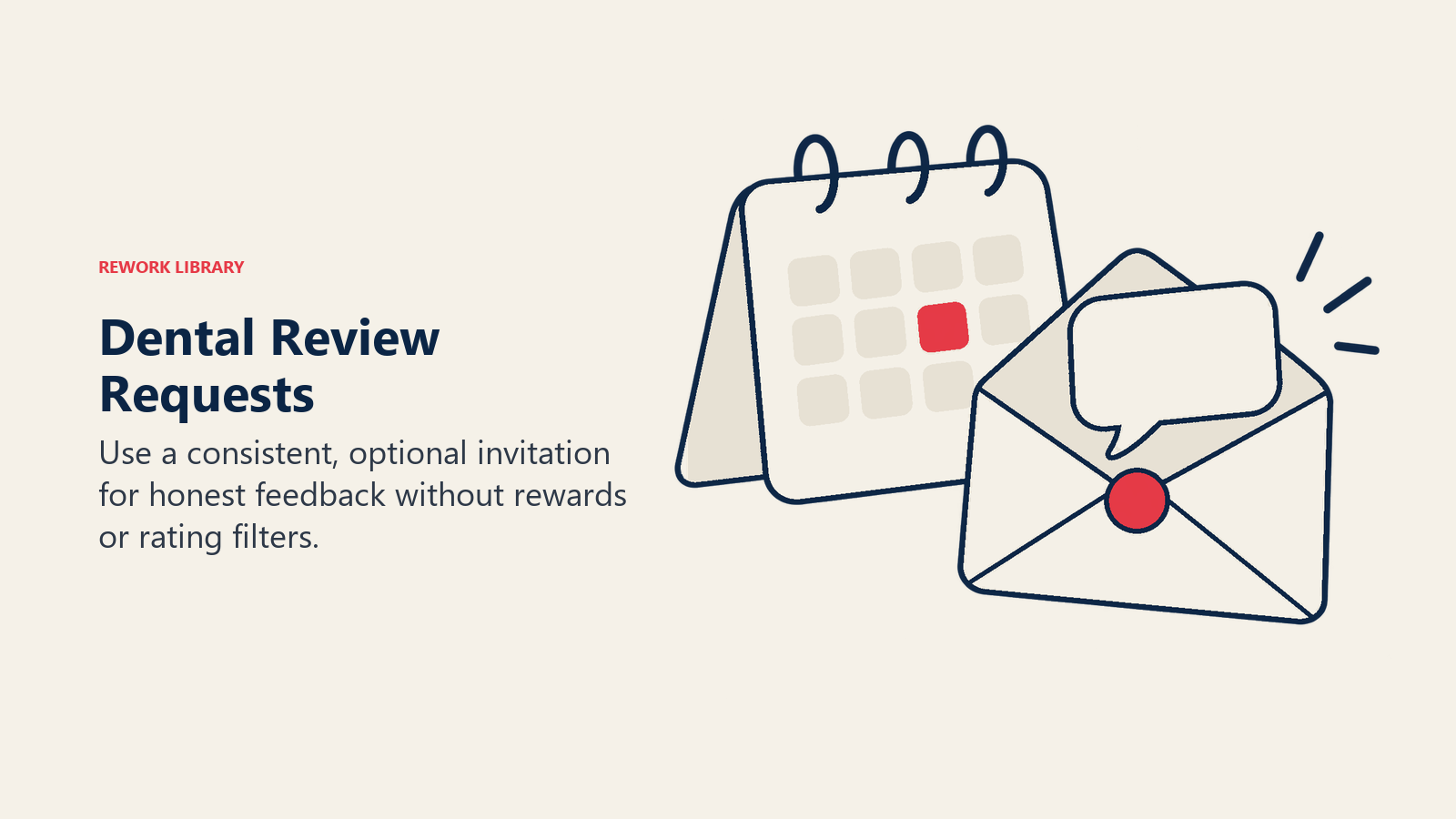 Optional dental review invitation shown as an open envelope and appointment calendar