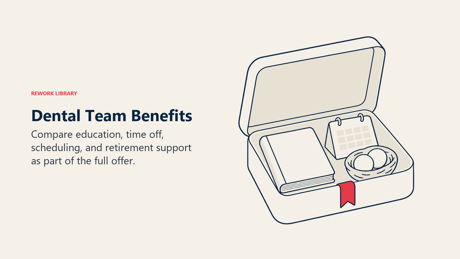 Dental employee benefits package with education, time-off and retirement-support objects