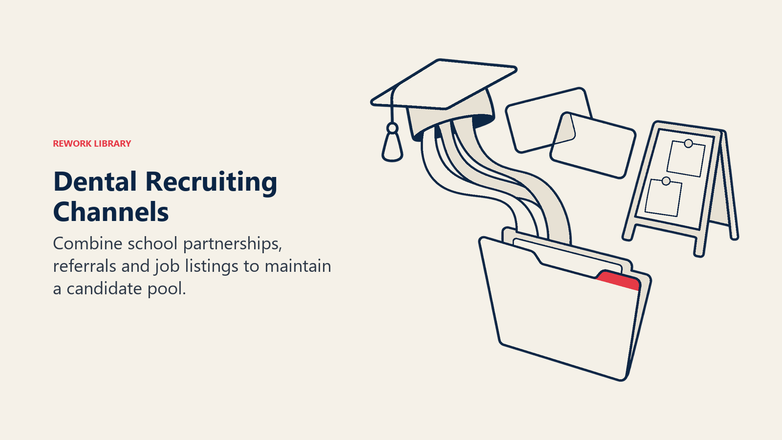 Dental Recruiting Channels illustrated by recruiting ribbons and folder.