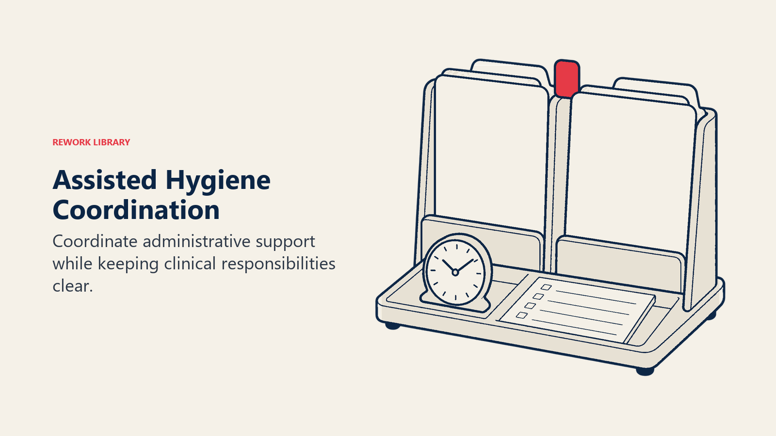 Assisted Hygiene Coordination illustrated by two-bay coordination rack.