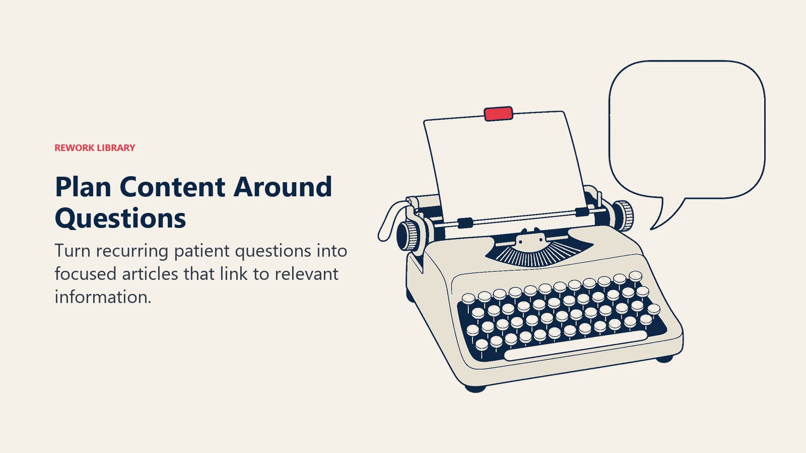 Plan Content Around Questions illustrated by typewriter and question card