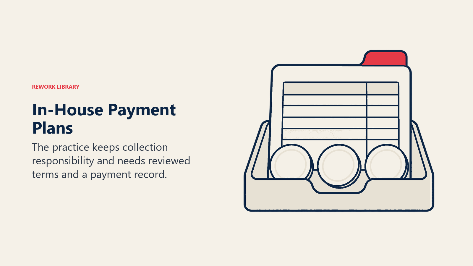 In-house dental payment plan ledger and installment tokens retained in the practice collection tray.