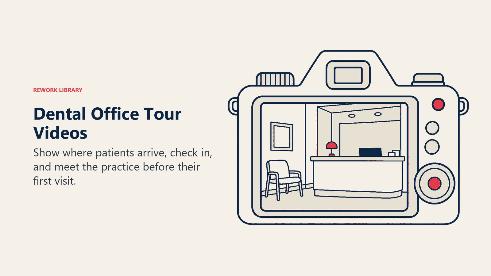 Dental Office Tour Videos: Show where patients arrive, check in, and meet the practice before their first visit.