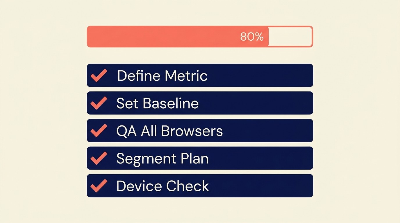 A/B test implementation best practices covering QA, metrics, and segment validation