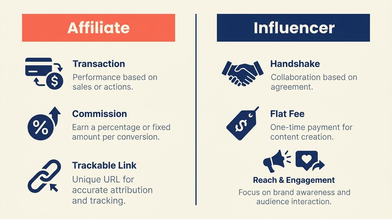 Comparison of affiliate marketing versus influencer marketing models and economics