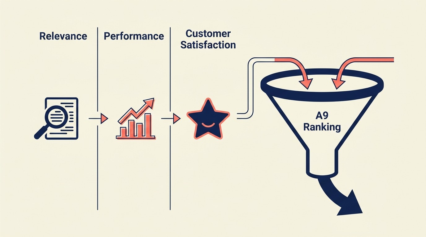 Three pillars of the A9 algorithm: relevance, performance, and customer satisfaction