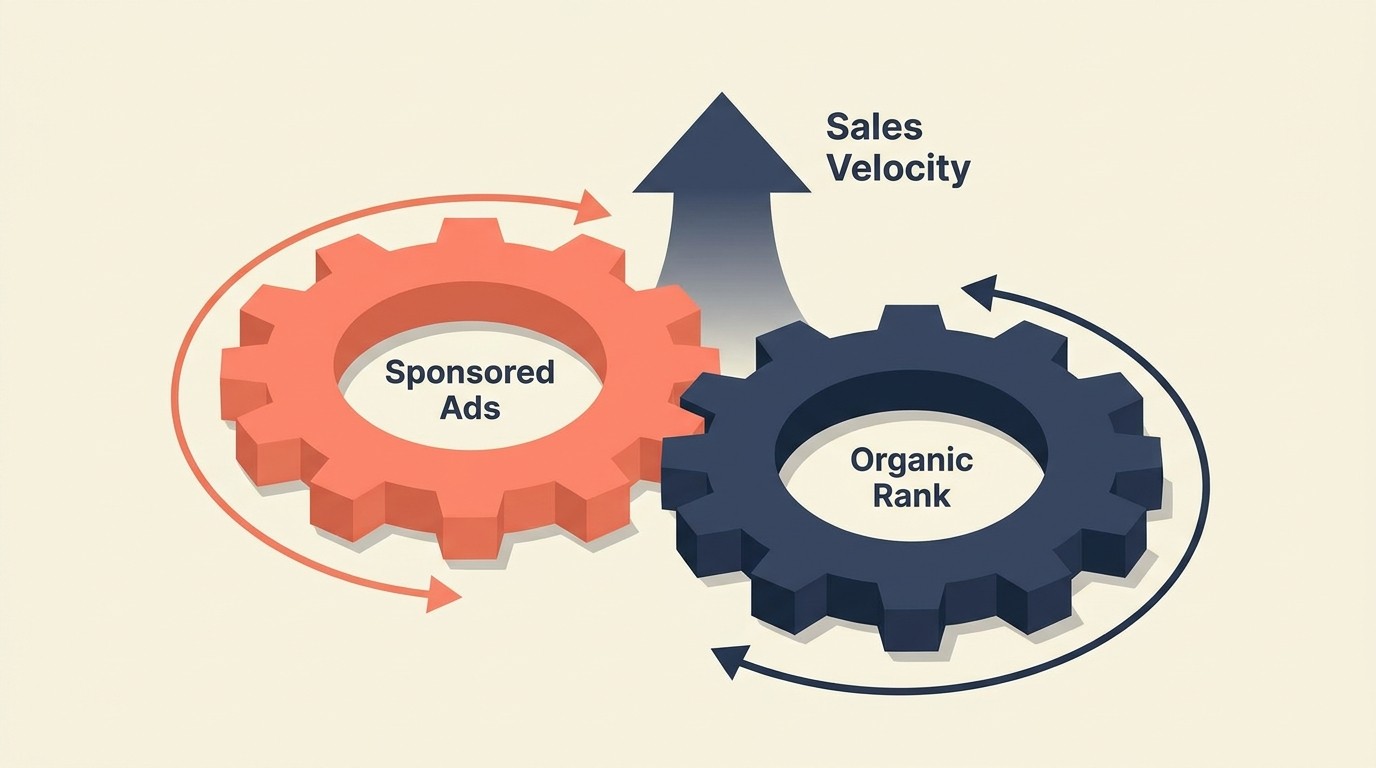 Virtuous cycle between Sponsored Products advertising spend and organic ranking gains