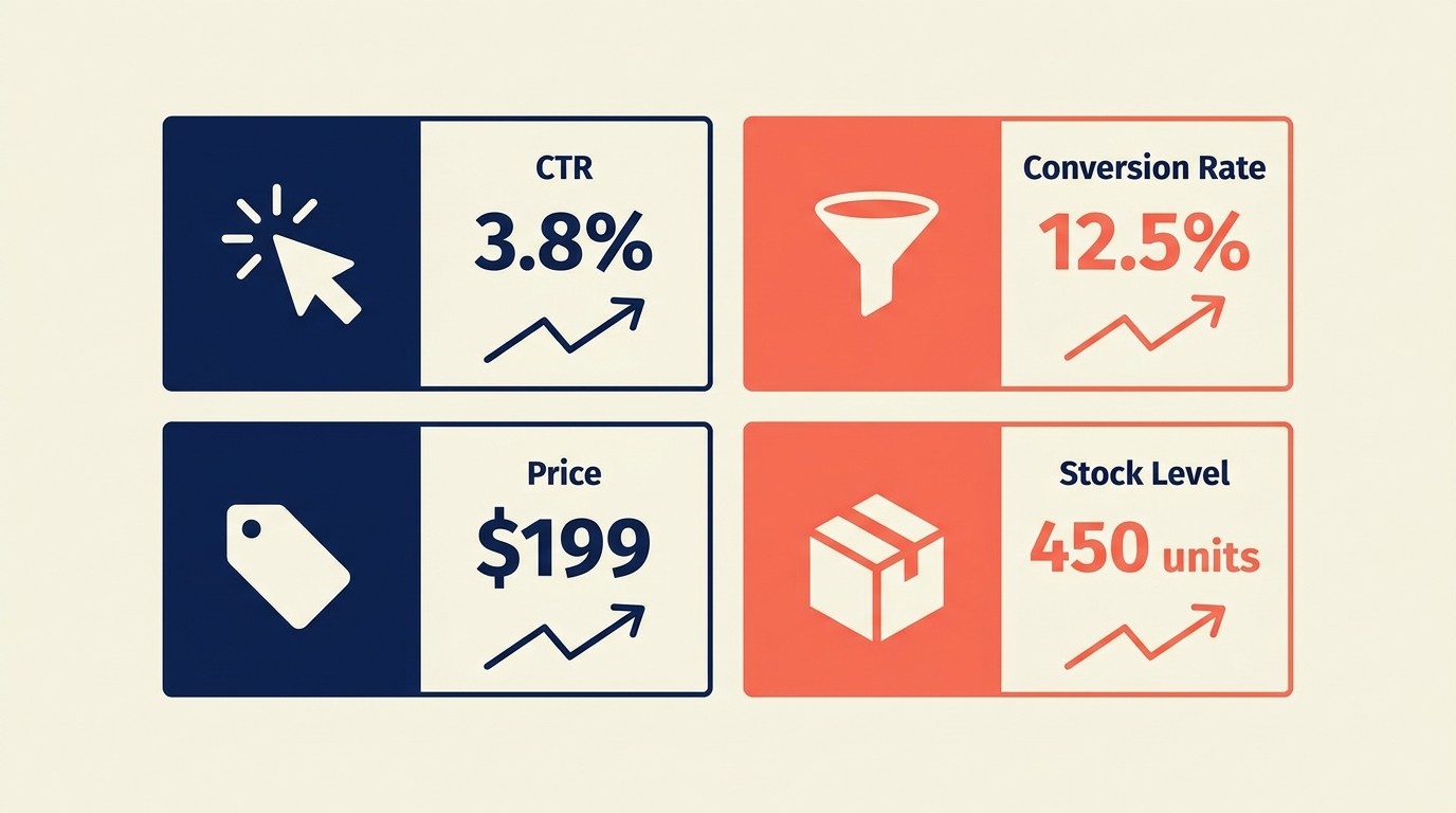 Key Amazon conversion factors including CTR, pricing, Prime eligibility, and stock availability