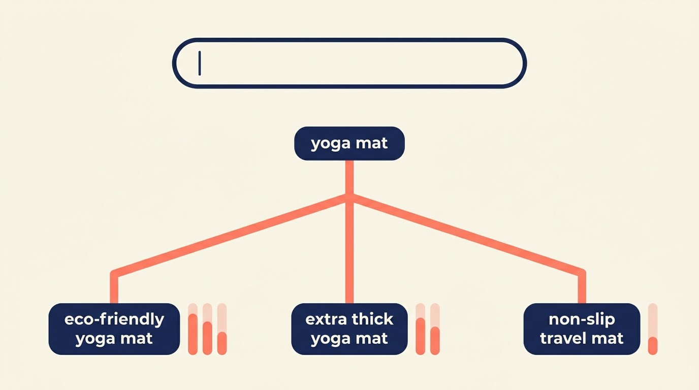 Keyword research workflow for Amazon showing search volume, intent, and long-tail expansion