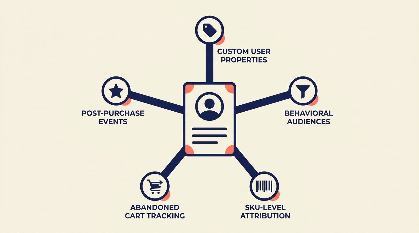 Advanced tracking strategies with user properties, audience segmentation, and SKU attribution