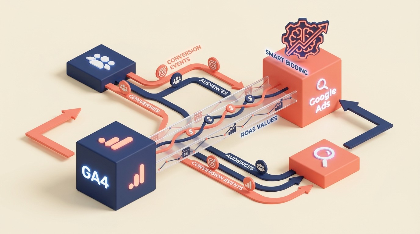 Google Ads integration with GA4 for conversion import and Smart Bidding optimization