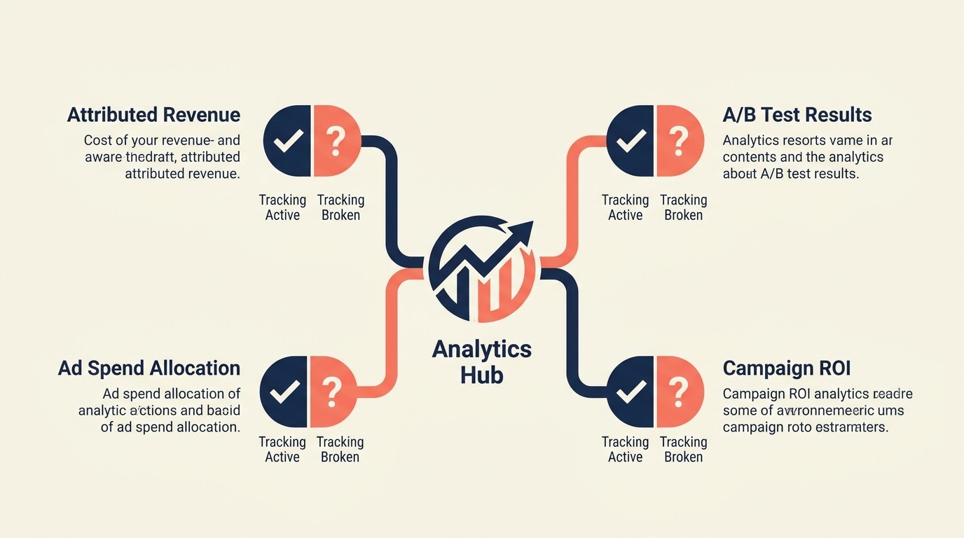 Analytics infrastructure showing tracking gaps and misattributed revenue impact