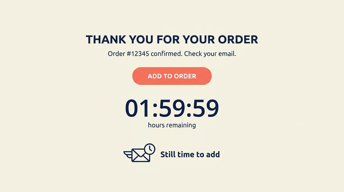 Post-purchase upsell windows from thank-you page to pre-fulfillment email offers