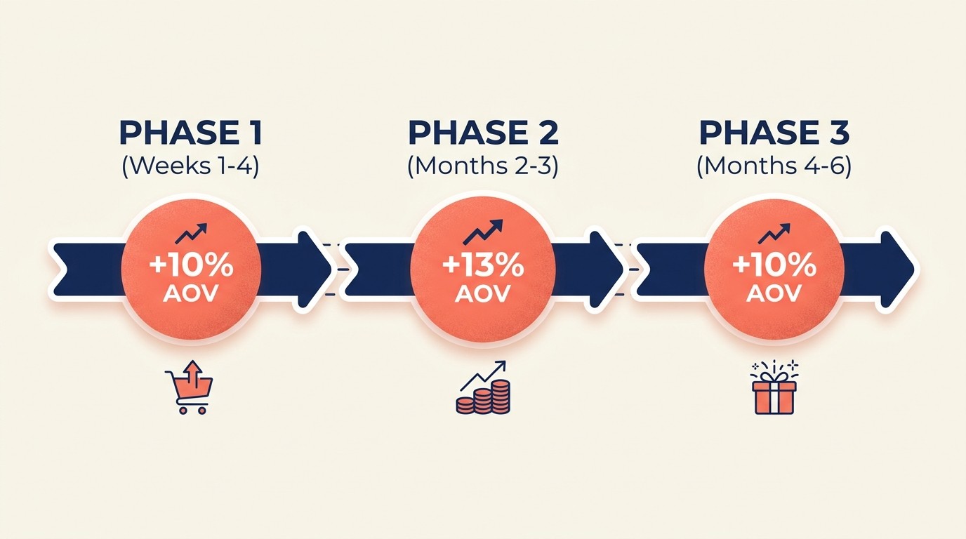 Three-phase AOV implementation roadmap spanning six months of optimization