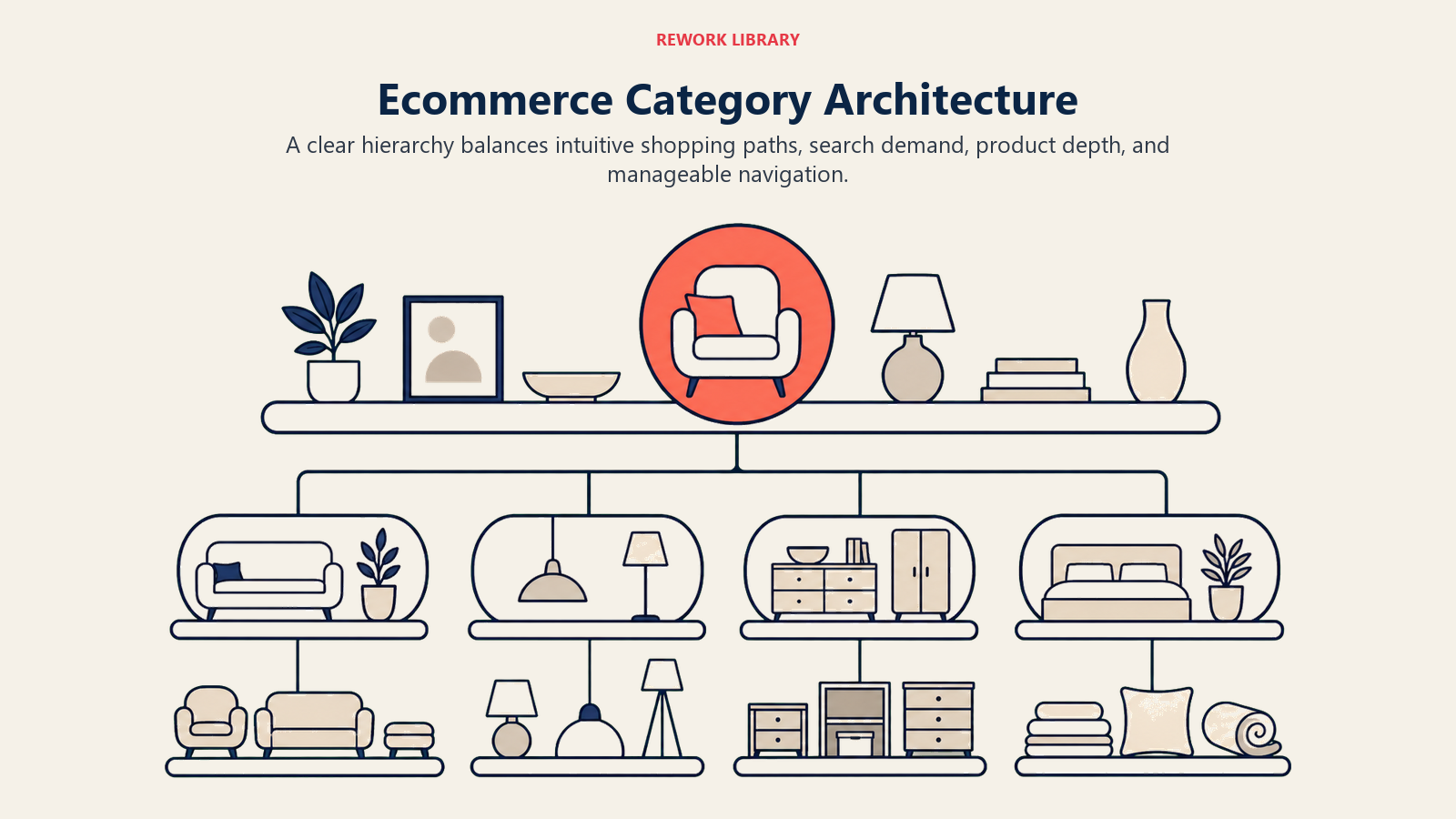 Ecommerce Category Architecture, illustrated with category hierarchy.
