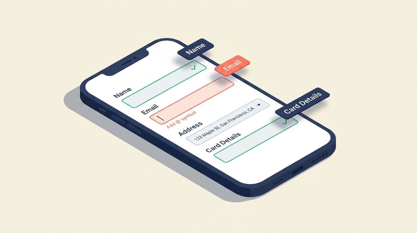 Optimized checkout form with autofill, inline validation, and minimal required fields