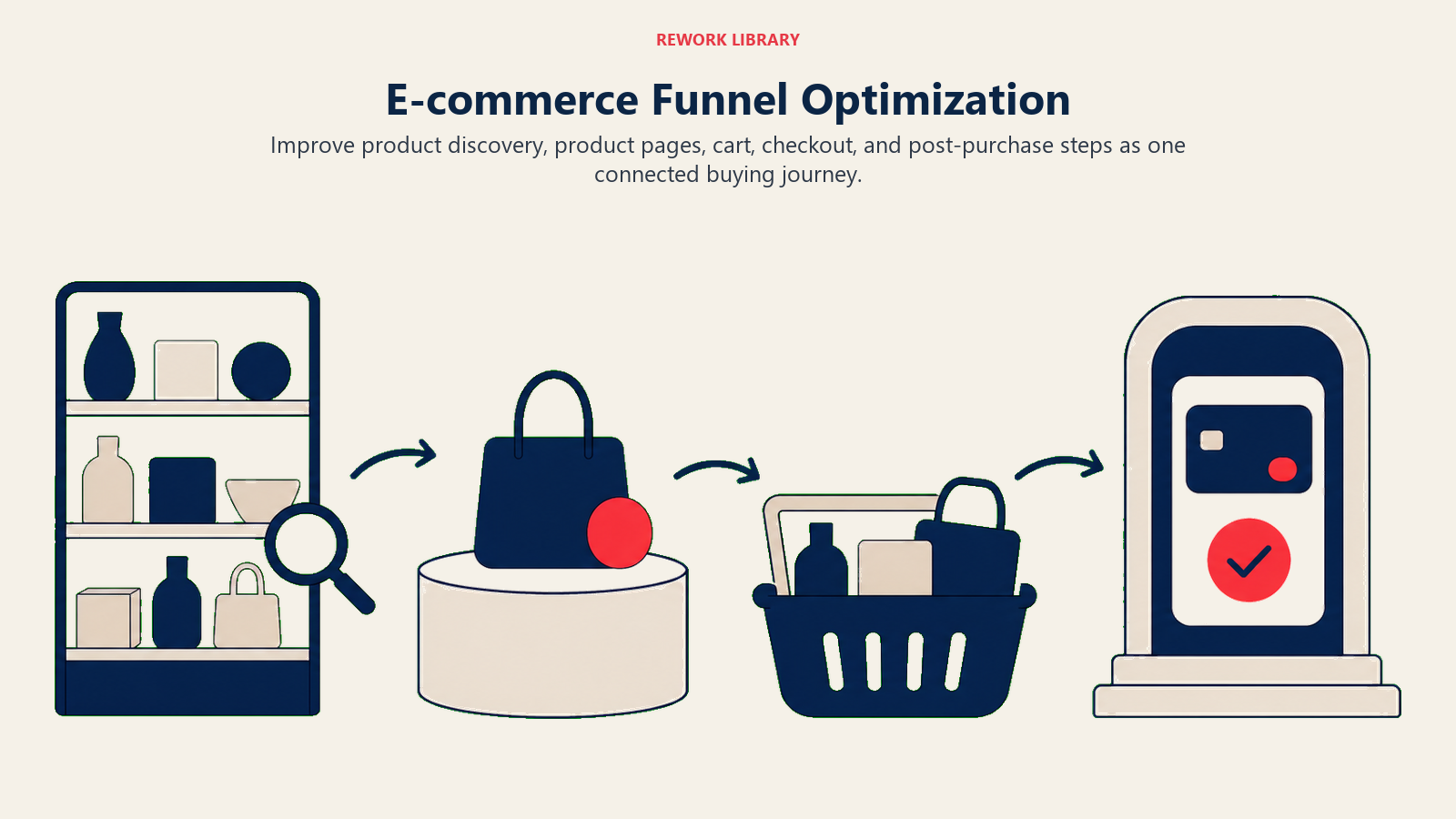 E-commerce Funnel Optimization illustrated with storefront funnel route