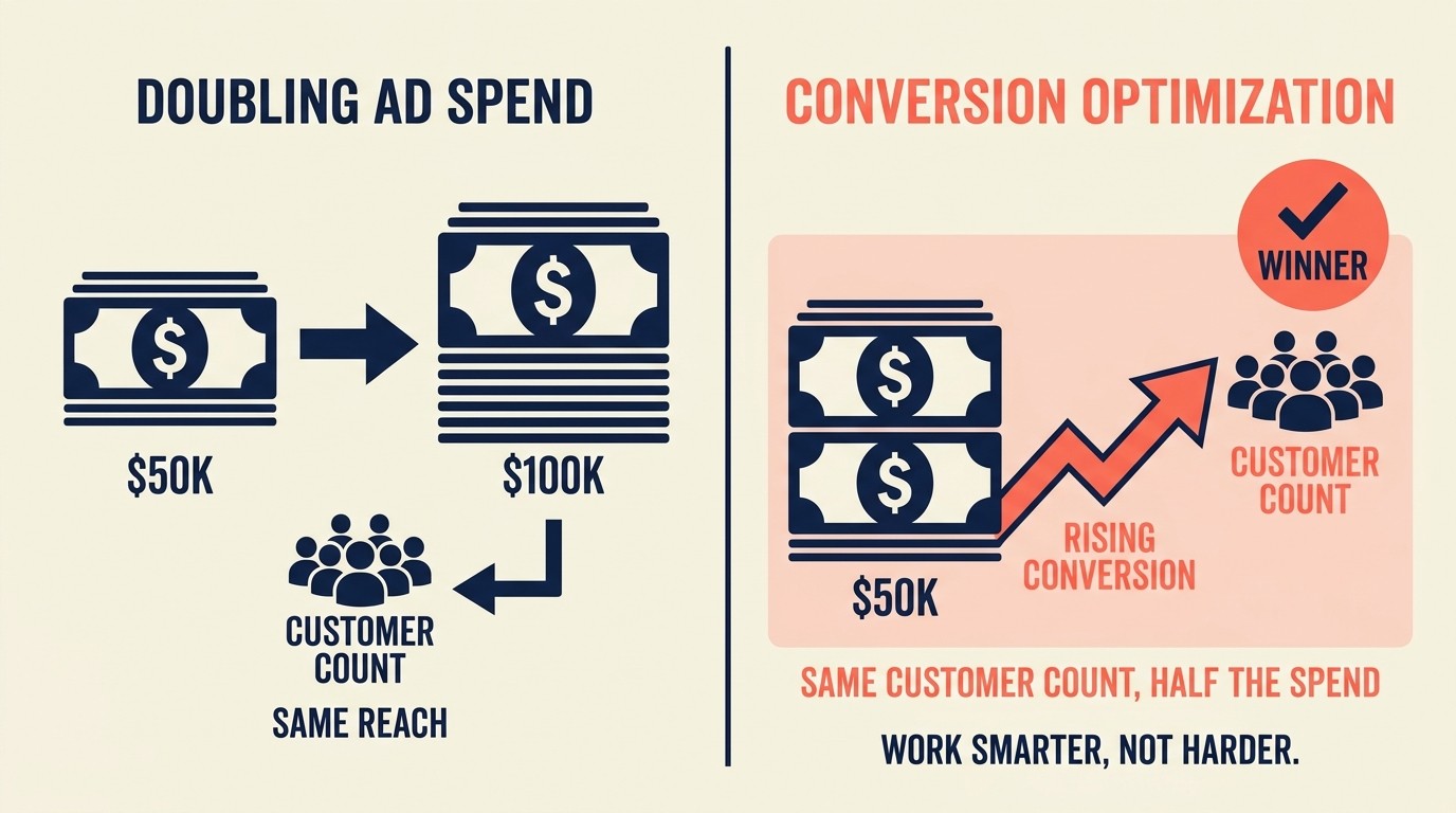 Comparison chart of conversion optimization ROI versus buying additional paid traffic
