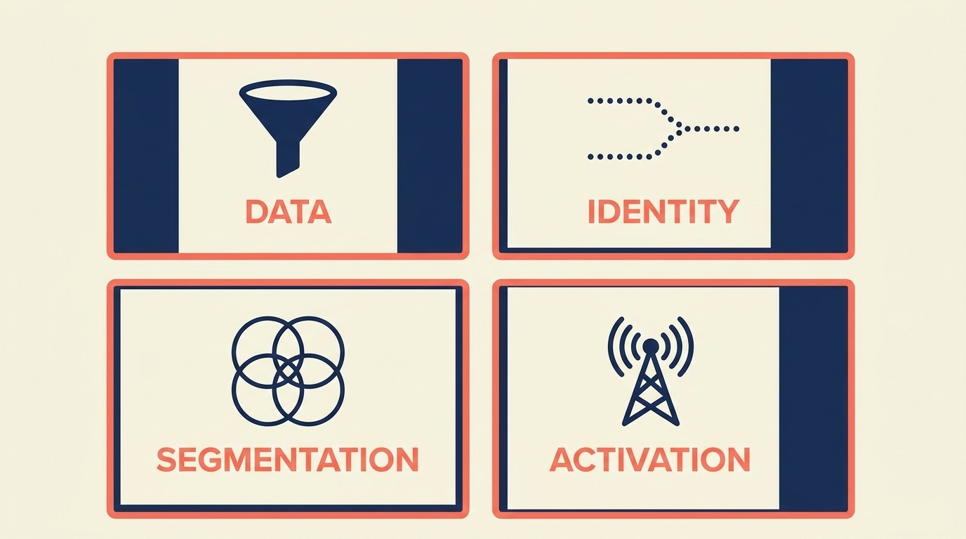 Core CDP capabilities including ingestion, identity resolution, segmentation, and activation
