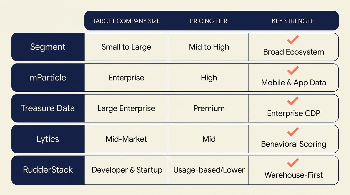 Popular CDP platforms compared by fit, scale, and pricing