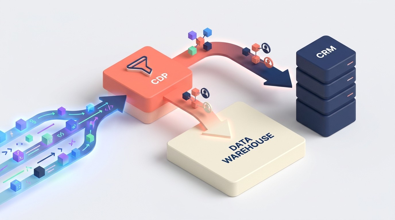 Comparison of CDP vs CRM vs data warehouse roles and data flow