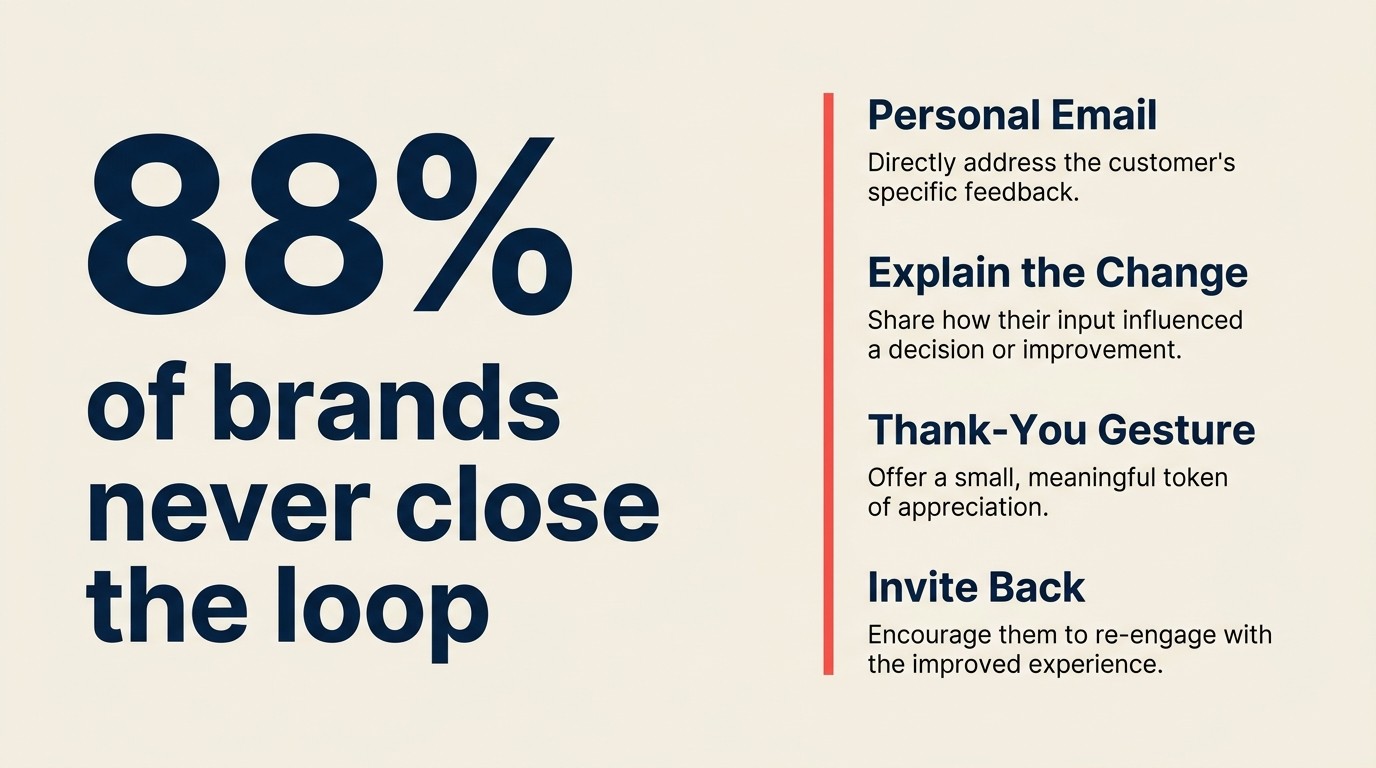 Closing the loop with customers through personal emails, progress updates, and public spotlighting