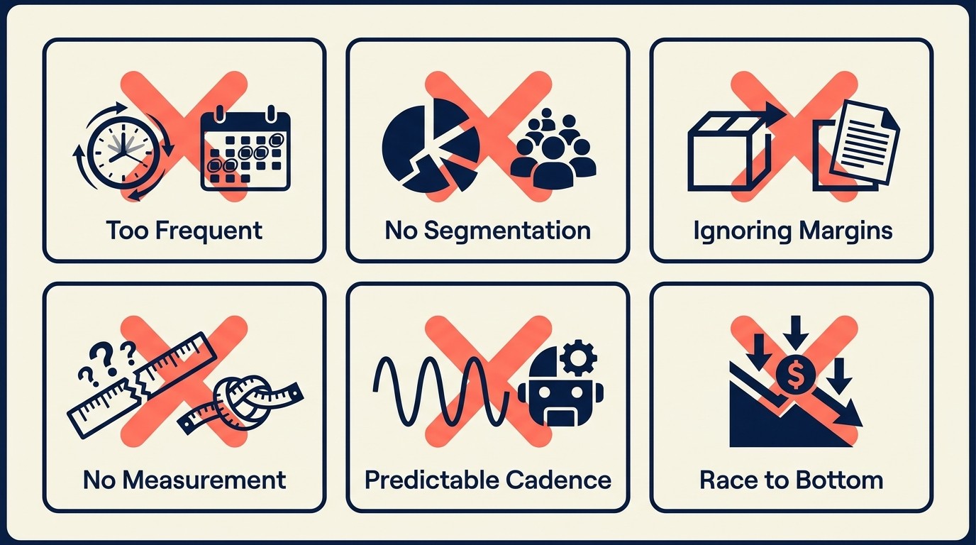 Common discount mistakes to avoid including over-discounting, missing segmentation, and ignoring margin math