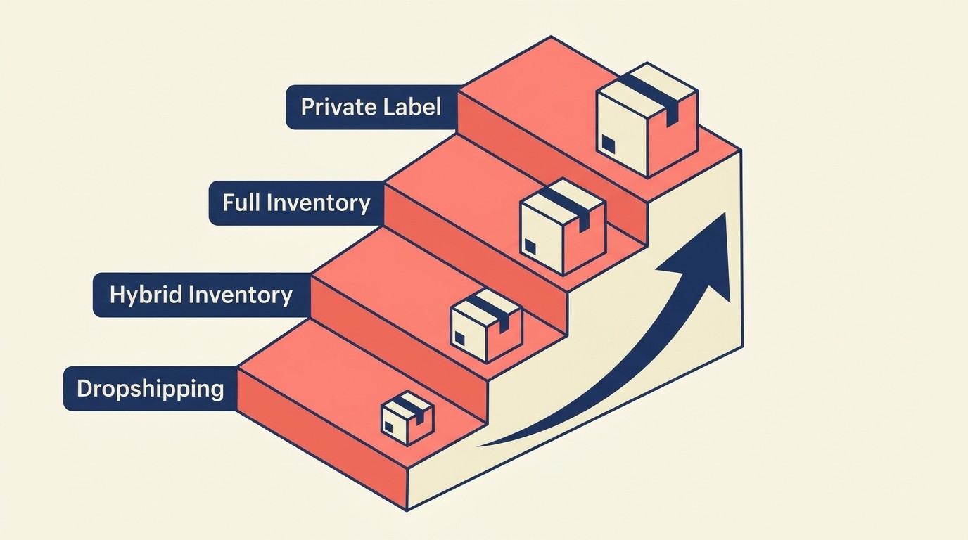 Evolution roadmap from dropshipping validation to inventory fulfillment to private label branding