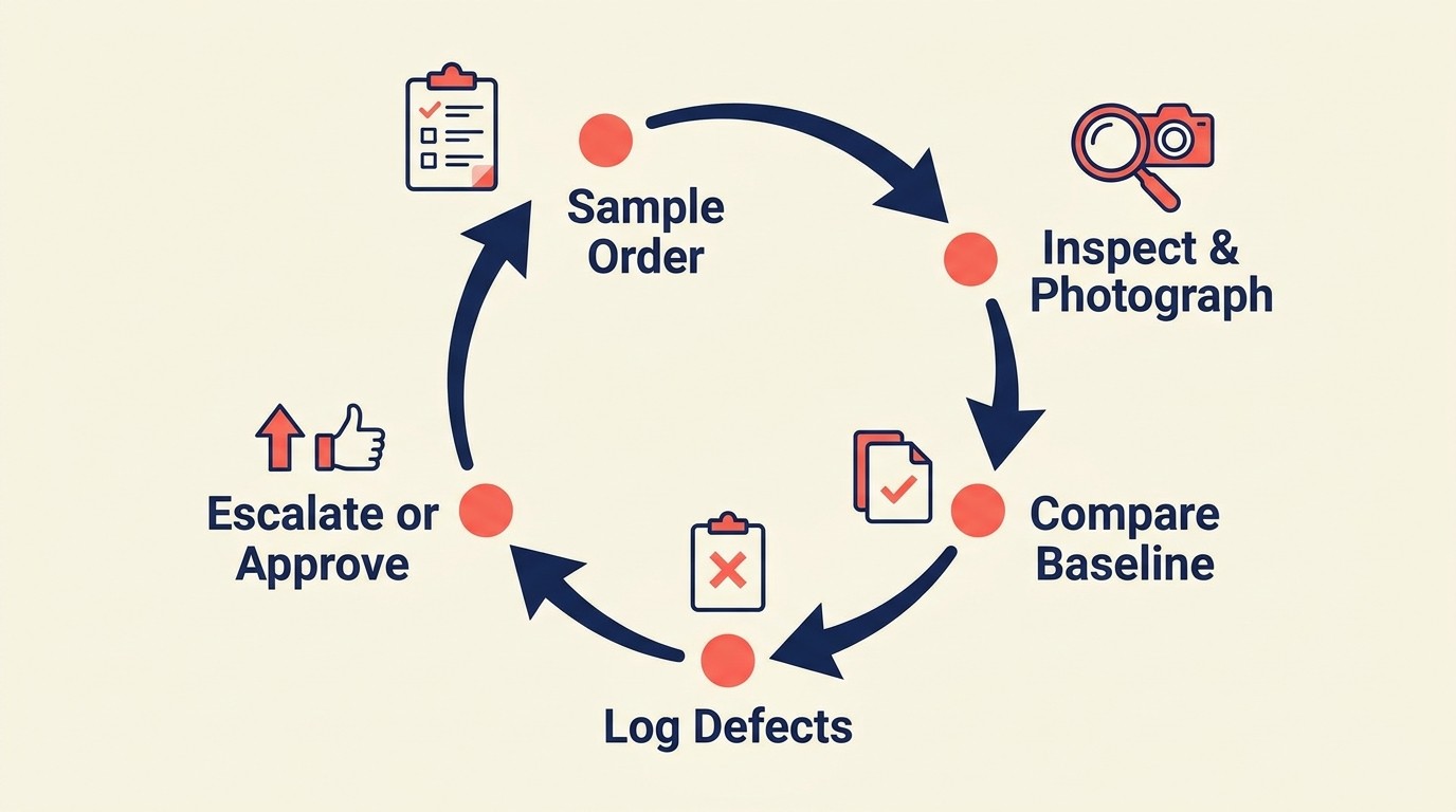Quality control inspection process with sample audits defect logging and supplier SLA enforcement