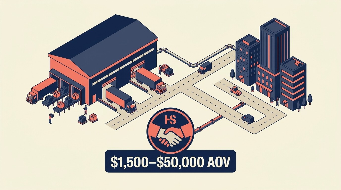 B2B e-commerce characteristics: bulk orders, account-based sales, and long cycles