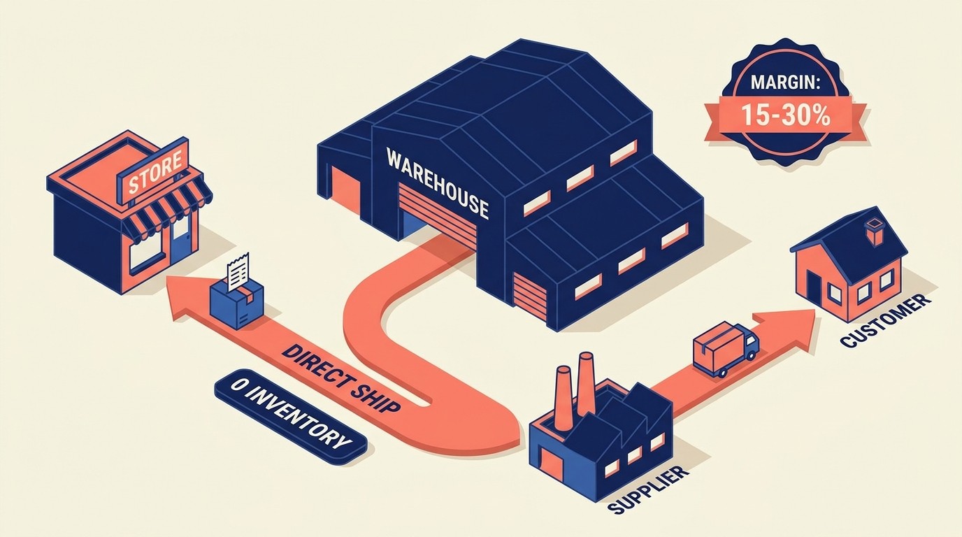 Dropshipping flow where supplier ships direct to customer with thin retailer margin