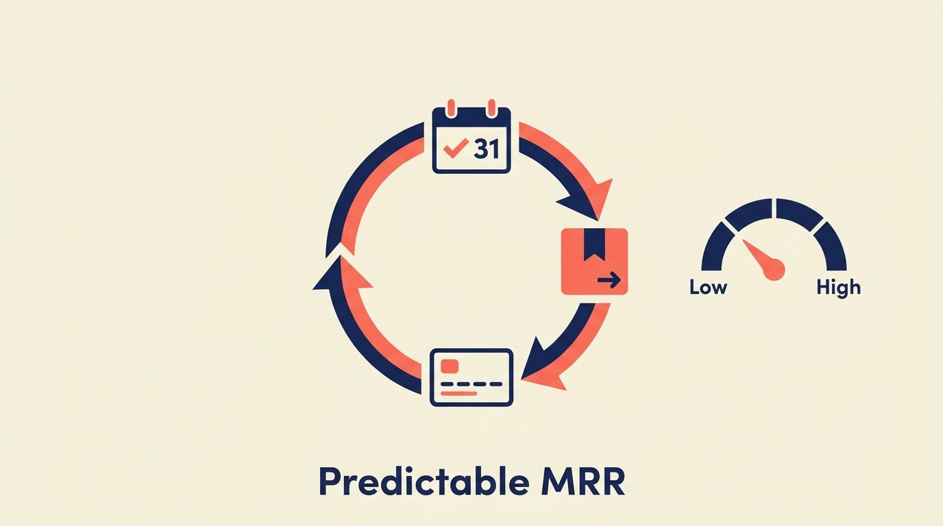 Subscription model economics showing recurring revenue, churn, and LTV compounding